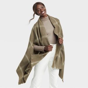 A New Day Plaid Shawl - Olive Green